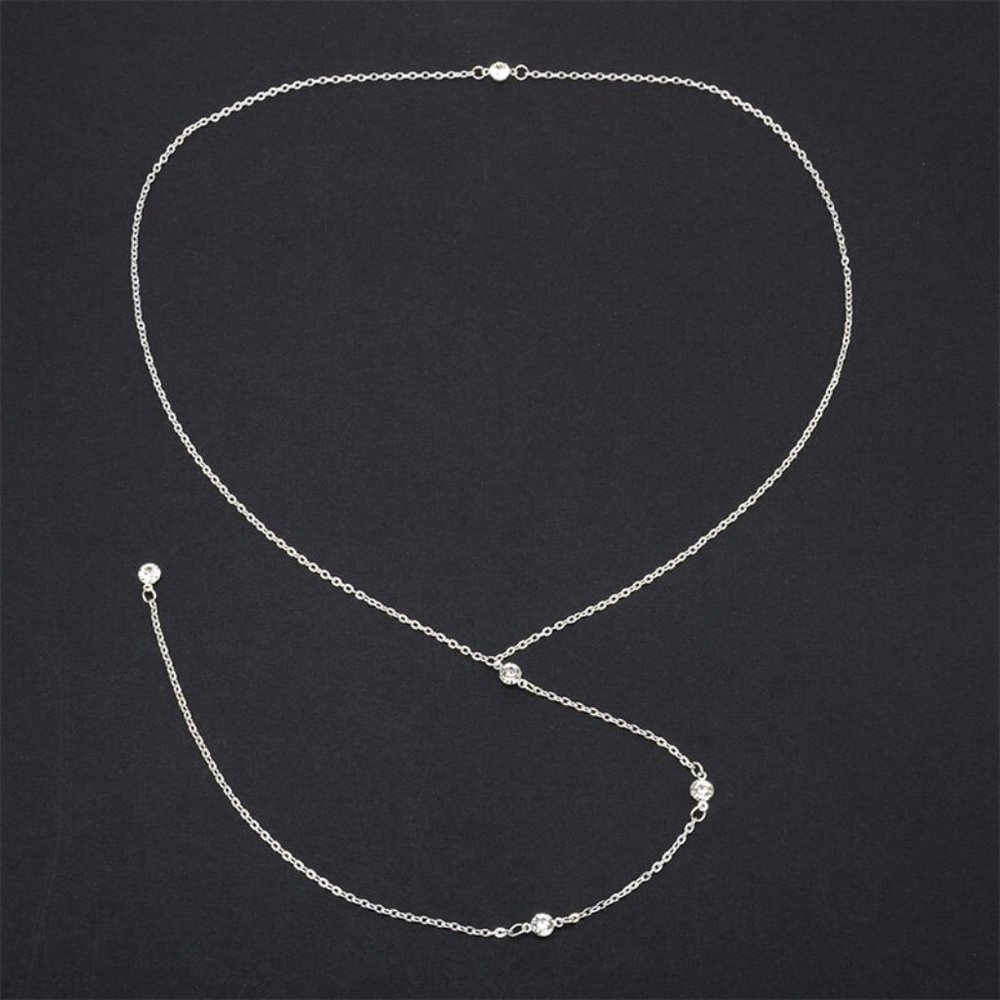 Gold or Silver Crystal Drop Necklace Body Chain - Picture 8 of 8